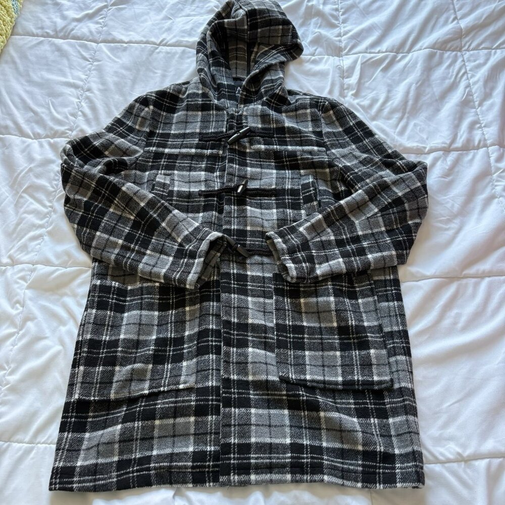 BoohooMAN Long Coat Jacket Mens Size Small Plaid Black Pockets Winter‎ Designer